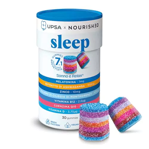 UPSA Gummies Melatonina e Ashwagandha, Integratore Vegano per un Sonno Migliore
