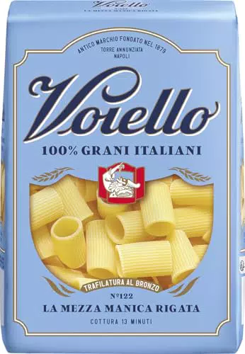 Voiello Mezze Maniche Rigate n.122 - Pasta Italiana Trafilata al Bronzo
