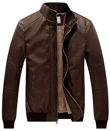 WenVen Giacca di Pelle da Uomo Invernale Antivento Elegante Bomber Imbottito