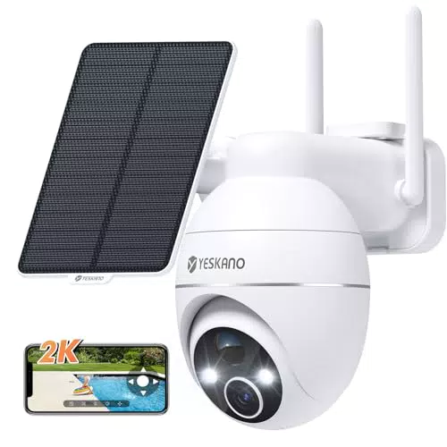 YESKANO Telecamera Wi-Fi Esterno Senza Fili con Pannello Solare e Visione Notturna