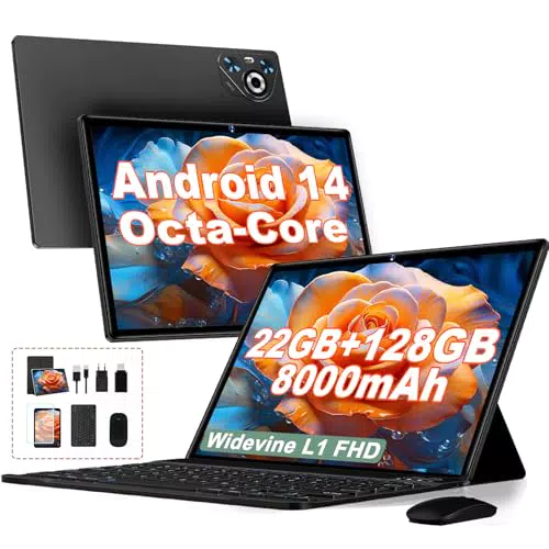 Tablet Android 14 da 10 pollici, 22GB RAM, 128GB ROM, Octa-Core, 8000mAh