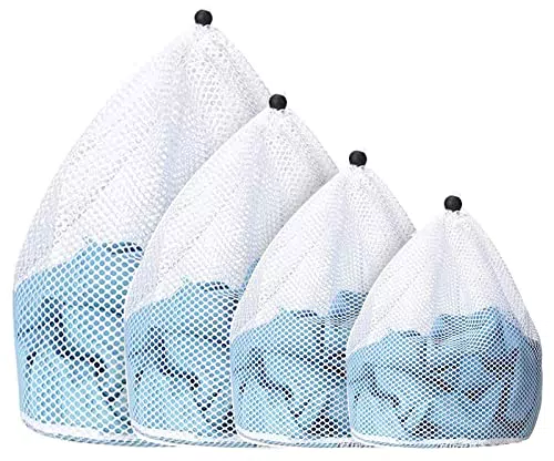 4 Pezzi Sacco per il Bucato Sacchetti di Lavaggio in Rete Borsa per il Lavaggio a Rete Sacco Portaoggetti in Rete con Fibbia con Coulisse per Biancheria Intima per la Casa Calzini 4 Taglie