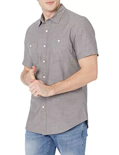 Amazon Essentials Camicia in Chambray a Manica Corta Regular per Uomo