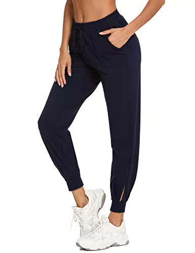 Aseniza Pantaloni Sportivi Donna Jogger in Cotone con Tasche per Fitness