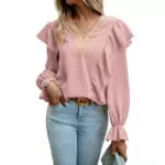 Atxnn Camicia Elegante Donna Scollo a V con Maniche Lunghe e Volant