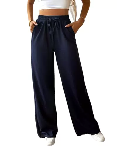 Atxnn Pantaloni Donna Elasticizzati, Gamba Larga, Vita Alta, Casual con Tasche