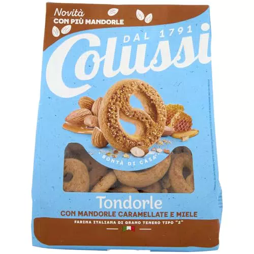 Colussi Frollini con miele e mandorle caramellate, farina italiana e latte fresco
