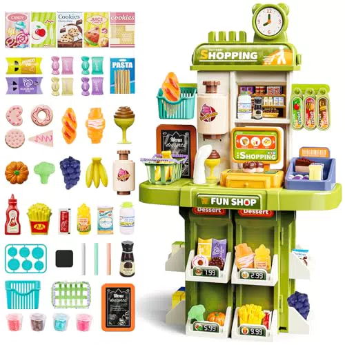 deAO Supermercato Giocattolo per Bambini con Registratore di Cassa e Accessori