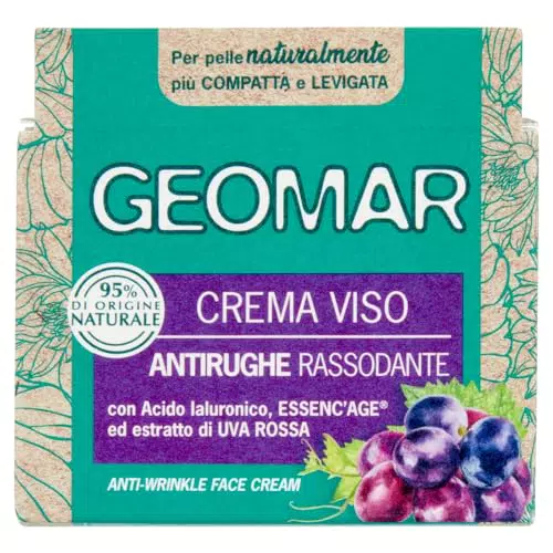 Geomar Crema Viso Antirughe Rassodante con Acido Ialuronico e Uva Rossa