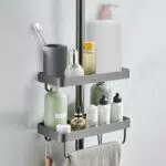 Geruike Mensola Doccia Senza Foratura per Asta Doccia con Portasciugamani e Ganci