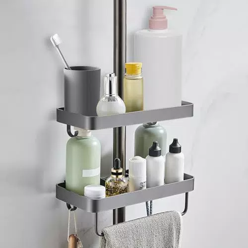 Geruike Mensola Doccia Senza Foratura per Asta Doccia con Portasciugamani e Ganci