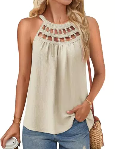 GRACE KARIN Top da Donna Top Sexy con Collo Appeso Top Estivi Senza Maniche Top scavati Albicocca
