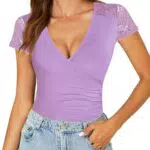 Gyabnw T-Shirt Donna Slim con Pizzo e Maniche Corte in Tessuto Morbido