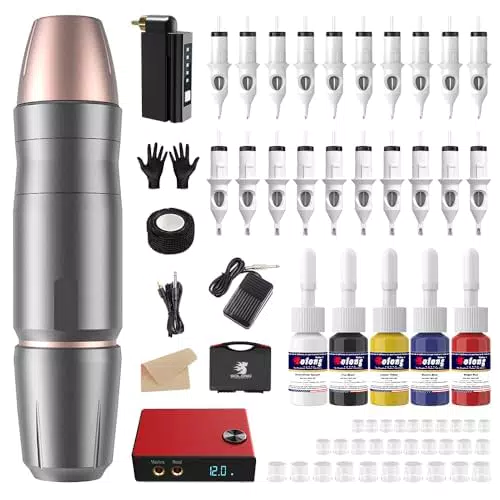 SLP Kit Tatuaggi Professionali Rotary Pen con Power Supply e Cartucce Aghi