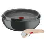 Lagostina Ingenio Vivissima, Set Padella 24cm e Wok 26cm in Ceramica Antiaderente con Manico Rimovibile Beige