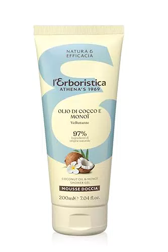 L'Erboristica Athena's - Mousse Doccia Profumato con Olio di Cocco e Olio di Monoi - Bagnoschiuma Vellutante e Idratante - 200 ml