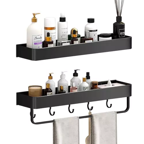 LMLJINTL Mensola Doccia Senza Foratura in Alluminio con Ganci Portaoggetti