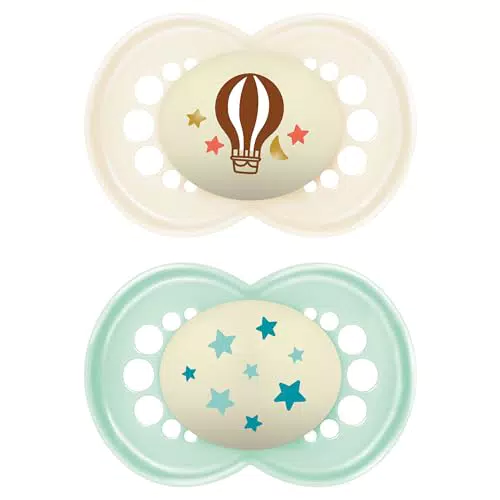 MAM Original Night Ciuccio Luminoso in Set da 2, in Silicone SkinSoft con Custodia Porta Succhietto