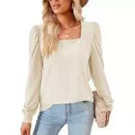 MeeQee Maglietta a Manica Lunga da Donna Scollo Quadrato Casual Basic
