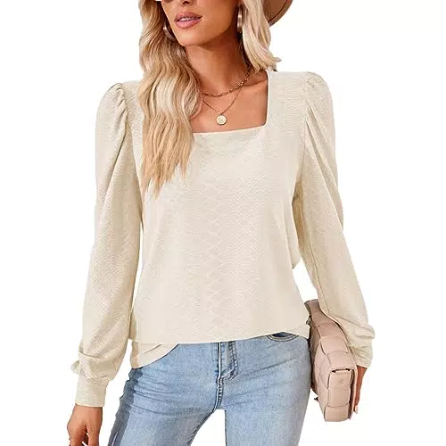 MeeQee Maglietta a Manica Lunga da Donna Scollo Quadrato Casual Basic