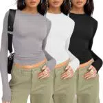 MSIYOW 3 Pezzi Maglia Maniche Lunghe Donna Magliette T-Shirt Donna Y2K Manica Lunga Crop Top