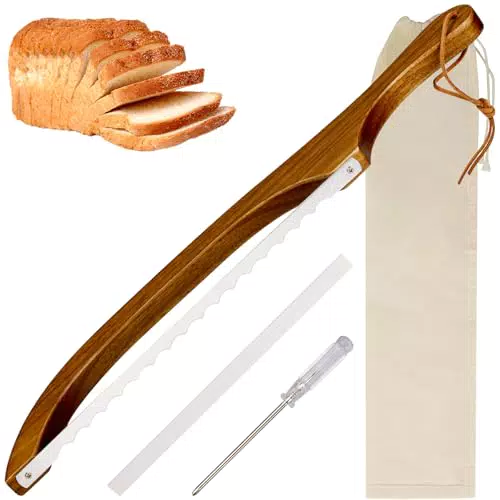 NathrBTV Coltello da pane in acciaio inox con manico in legno, 40 cm