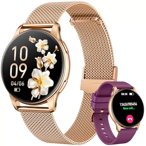 Smartwatch Donna IP68 Fitness Tracker - Risposte Chiamate, Pressione Sanguigna, Sonno