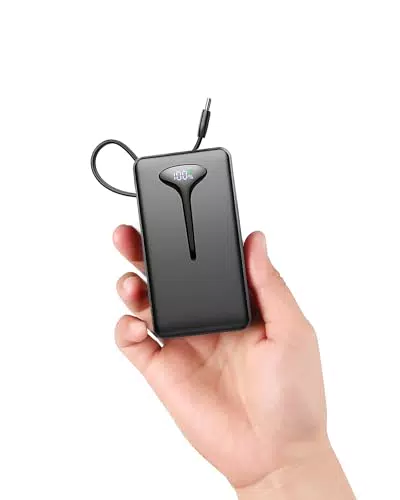 Power Bank 10000mAh Ricarica Rapida 22.5W con Cavo USB-C Integrato e 3 Uscite