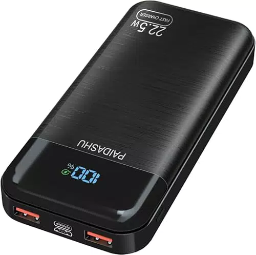 Power Bank 27.000mAh, Ricarica Rapida 22.5W, 3 Uscite, USB C, LCD Display