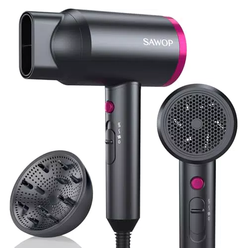 Sawop Asciugacapelli Professionale Ionico 1800W con Diffusore e Pulsante Caldo/Freddo
