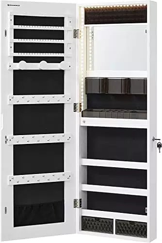 SONGMICS Armadietto portagioie da parete con luci LED e specchio incorporato
