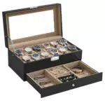 SONGMICS Porta Orologi a 12 Posti con Coperchio in Vetro e Cassetto JWB012