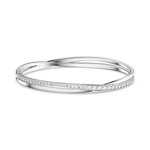 Swarovski Twist Bracciale Rigido, Placcato in Tonalità Rodio Lucido con Delicati Zirconi Swarovski
