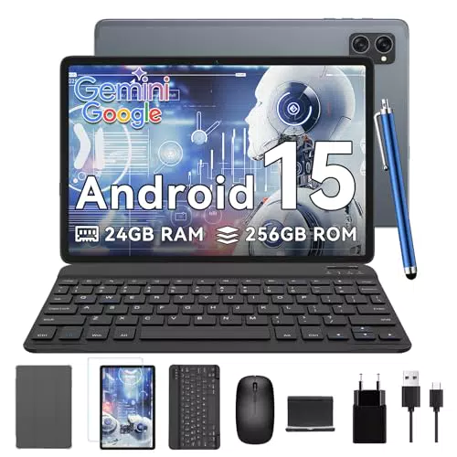 TABWEE Tablet Android 15 con Tastiera, 24GB RAM, 256GB ROM, Octa-Core, 10"
