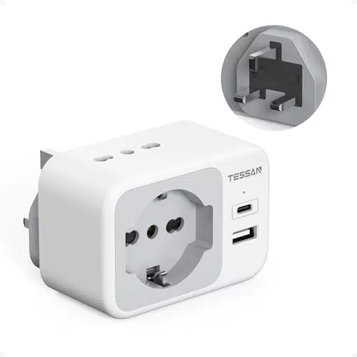 TESSAN Adattatore UK con USB C e A, Presa Inglese Tipo G per Viaggi