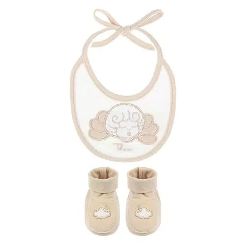THUN Set Bavetta e Scarpine Neutro in Cotone - Idea Regalo per Bambini e Neonati