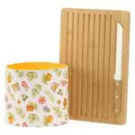 THUN Set Tagliere in Legno con Coltello e Sacchetto Porta Pane - Collezione Happy Country