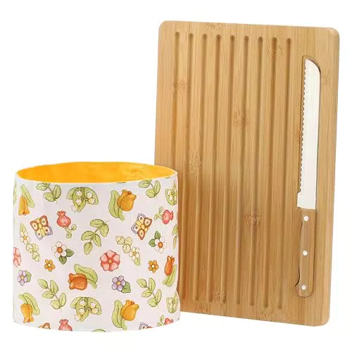 THUN Set Tagliere in Legno con Coltello e Sacchetto Porta Pane - Collezione Happy Country