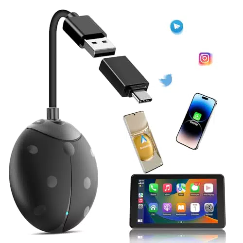 Unimeet Adattatore Wireless 2 in 1 per CarPlay e Android Auto Integrati