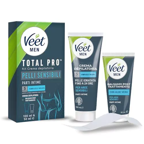 Veet Men Kit Depilazione Intima per Pelli Sensibili e Balsamo Post Depilazione