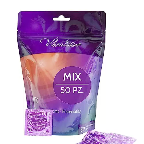 VIBRATISSIMO Confezione da 50 preservativi I Feel-Real & Extra Lubricated I Preservativi per Uomini I Borsa Preservativi Sottile Spessore Parete & Aromatizzato I Preservativi Ultra-Sottile Nubbed &