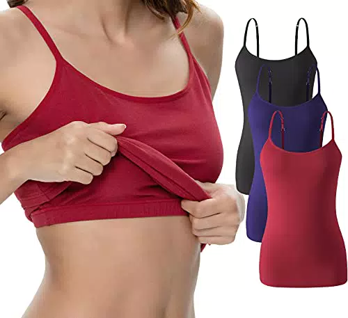 vislivin Canotta in Cotone da Donna Canotta con Reggiseno a Mensola Canottiere Spalline Regolabili Pacco da 3 Nero/Blu Scuro/Vino Rosso X