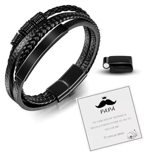 VU100 Bracciale in Pelle per Papà - Regalo Festa del Papà e Compleanno