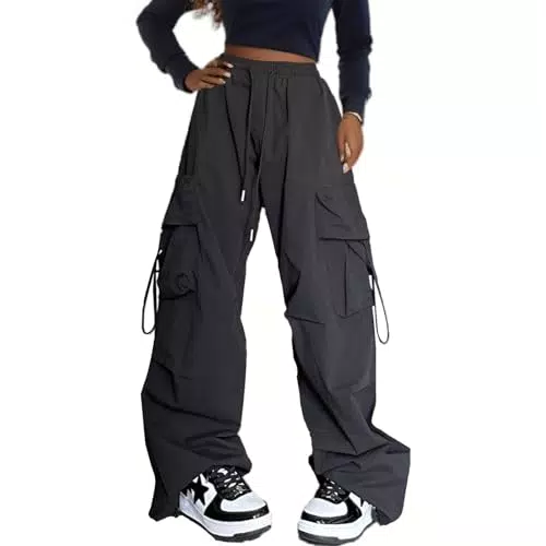 Xinor Pantaloni Cargo Donna Baggy Larghi Vita Alta Parachute Pants con Tasche