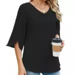 Zetieny Camicia da Donna Elegante con Scollo a V e Maniche 3/4 Traspirante