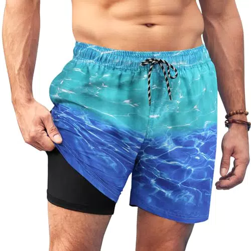AI'MAGE Pantaloncini da Bagno da Uomo con Fodera a Compressione 2 in 1 Costume Uomo Mare da Bagno Quick Dry Board Short Luce dell'Acqua