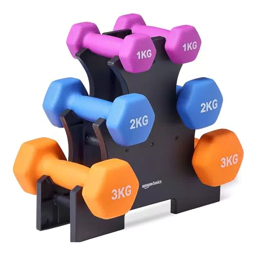 Amazon Basics - Set di manubri in neoprene con supporto