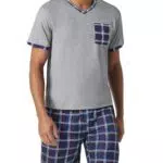 Aseniza Pigiama Corto Estivo da Uomo in Cotone con Scollo a V e Pantaloncini