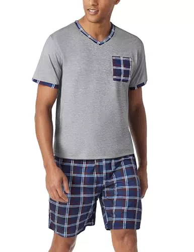 Aseniza Pigiama Corto Estivo da Uomo in Cotone con Scollo a V e Pantaloncini