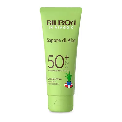 Bilboa Crema Solare SPF 50+ con Aloe Vera per Pelli Sensibili, Resistente all'Acqua